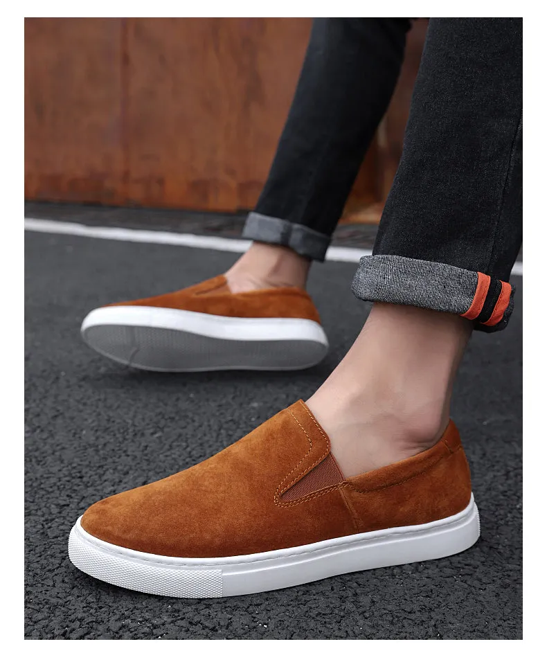 Hot Sale Casual Sneakers Man Khaki Black Youth Fashion Shoes Natural Leather Walking Shoes Mens Hard-Wearing Slip On Shoes