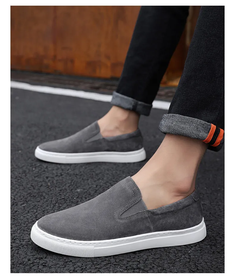 Hot Sale Casual Sneakers Man Khaki Black Youth Fashion Shoes Natural Leather Walking Shoes Mens Hard-Wearing Slip On Shoes