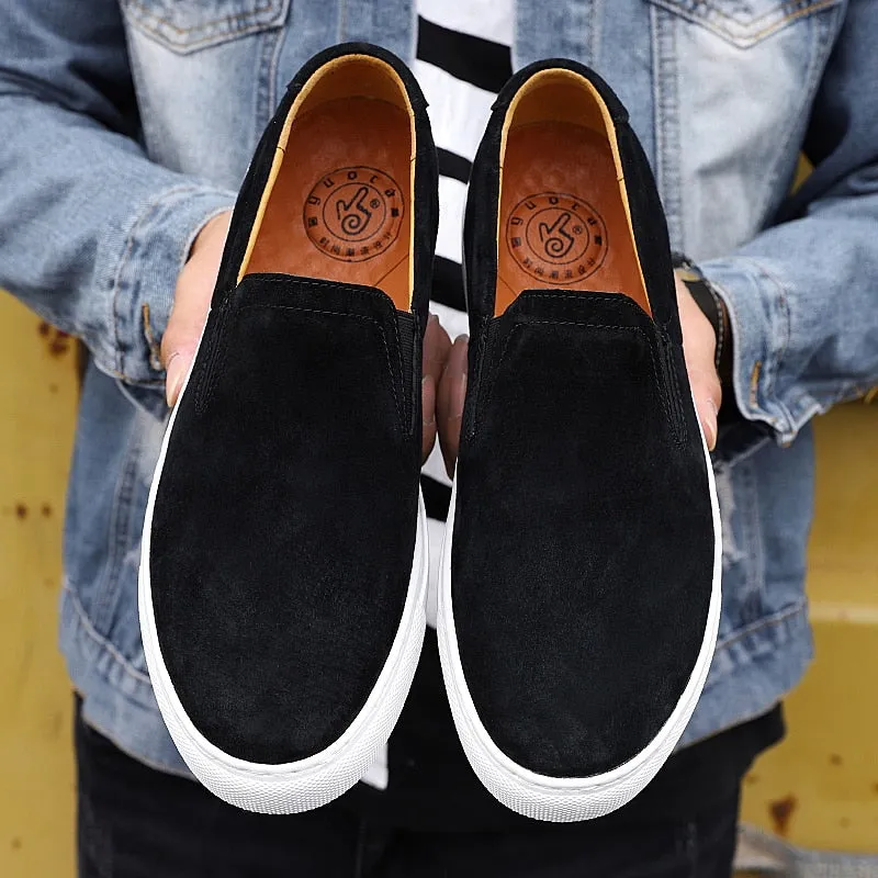 Hot Sale Casual Sneakers Man Khaki Black Youth Fashion Shoes Natural Leather Walking Shoes Mens Hard-Wearing Slip On Shoes