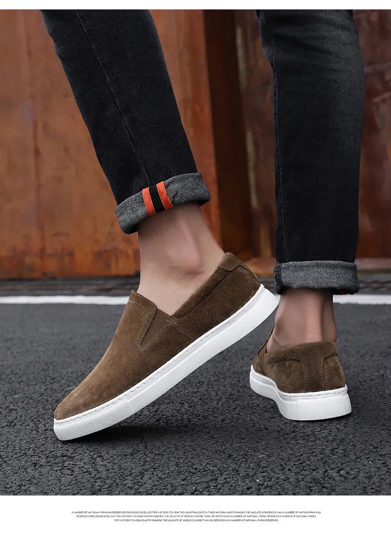 Hot Sale Casual Sneakers Man Khaki Black Youth Fashion Shoes Natural Leather Walking Shoes Mens Hard-Wearing Slip On Shoes