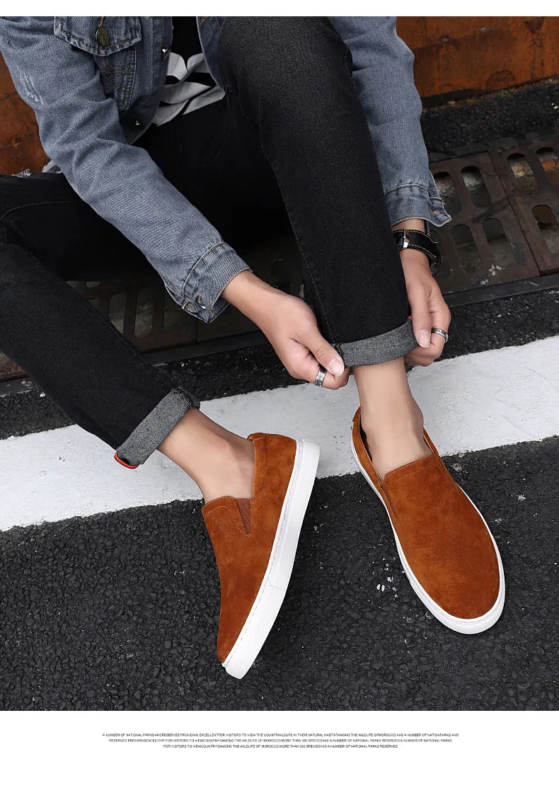 Hot Sale Casual Sneakers Man Khaki Black Youth Fashion Shoes Natural Leather Walking Shoes Mens Hard-Wearing Slip On Shoes