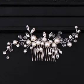 Hot Sale Silver Color Tiara Hair Combs For Women Bride Cheap Pearl Crystal Headpiece Wedding Hair Accessories Bridal Jewelry