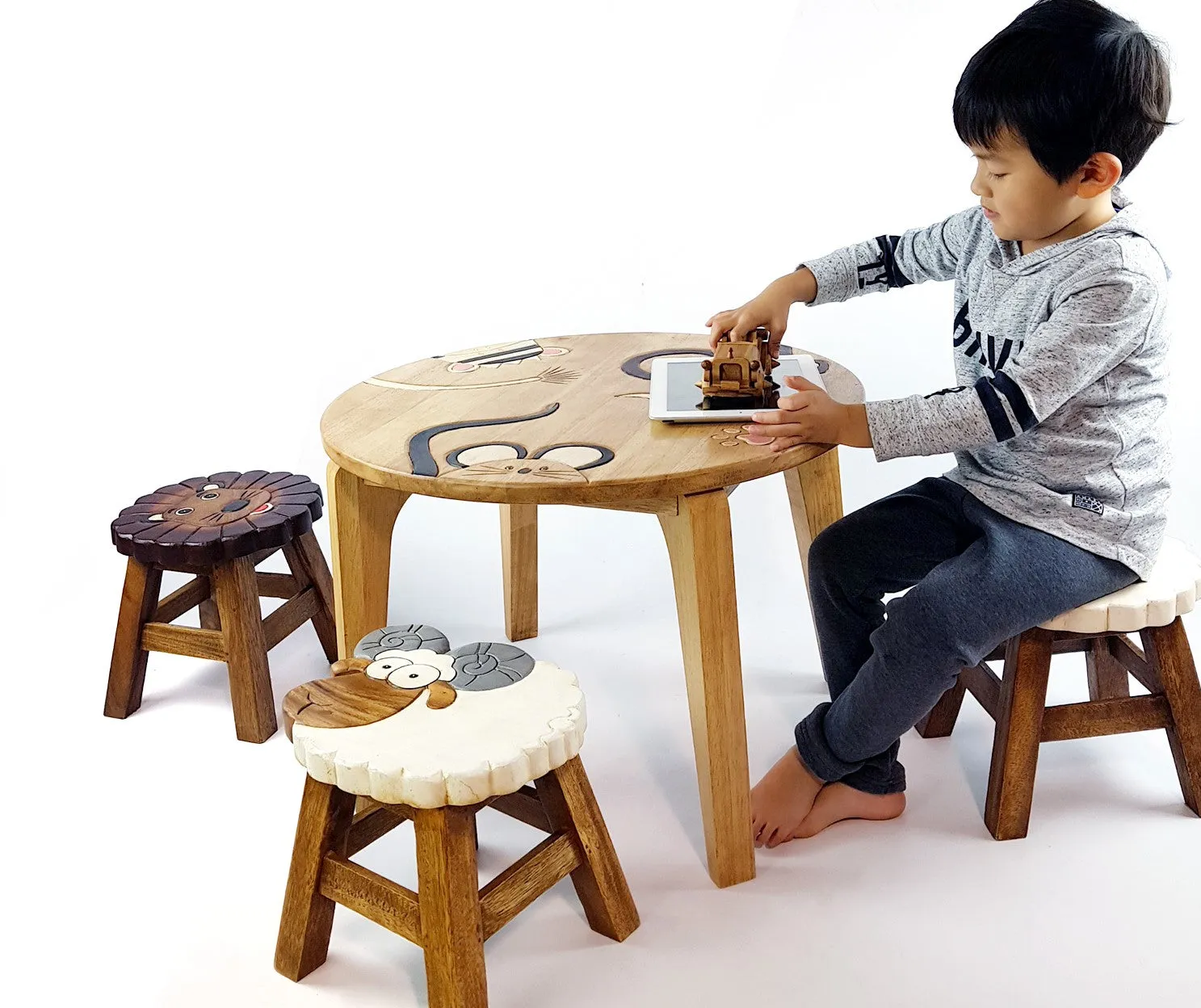 Kids Wooden Mixed animal tails Table  - hand carved Timber Children Furniture