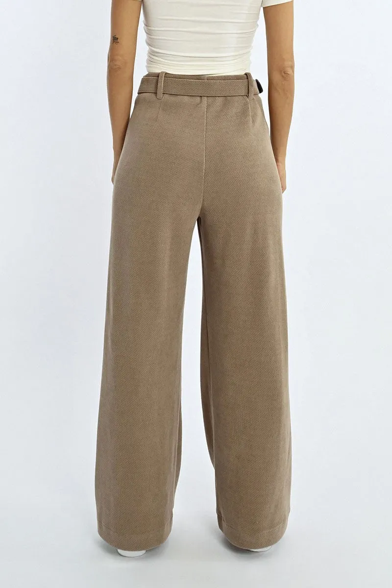 Lili Sidonio High Waisted Taupe Wide Leg Pants