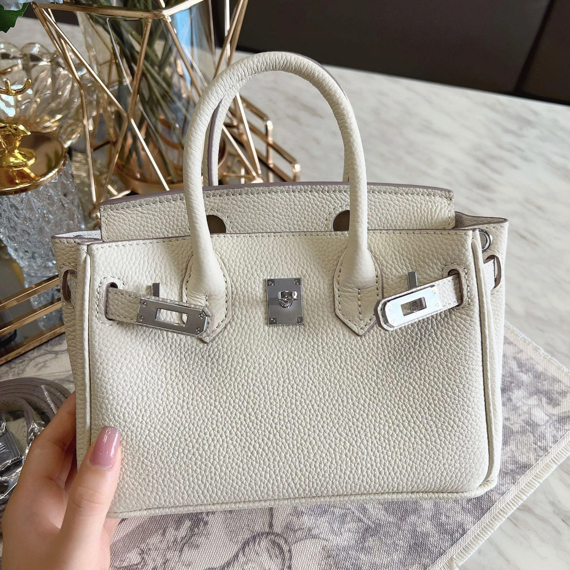 Luxury Classic Genuine Leather Bag Silver Tone, Must-have Leather Designer Bag, Shoulder Bag, Crossbody Bag, Gift For Her