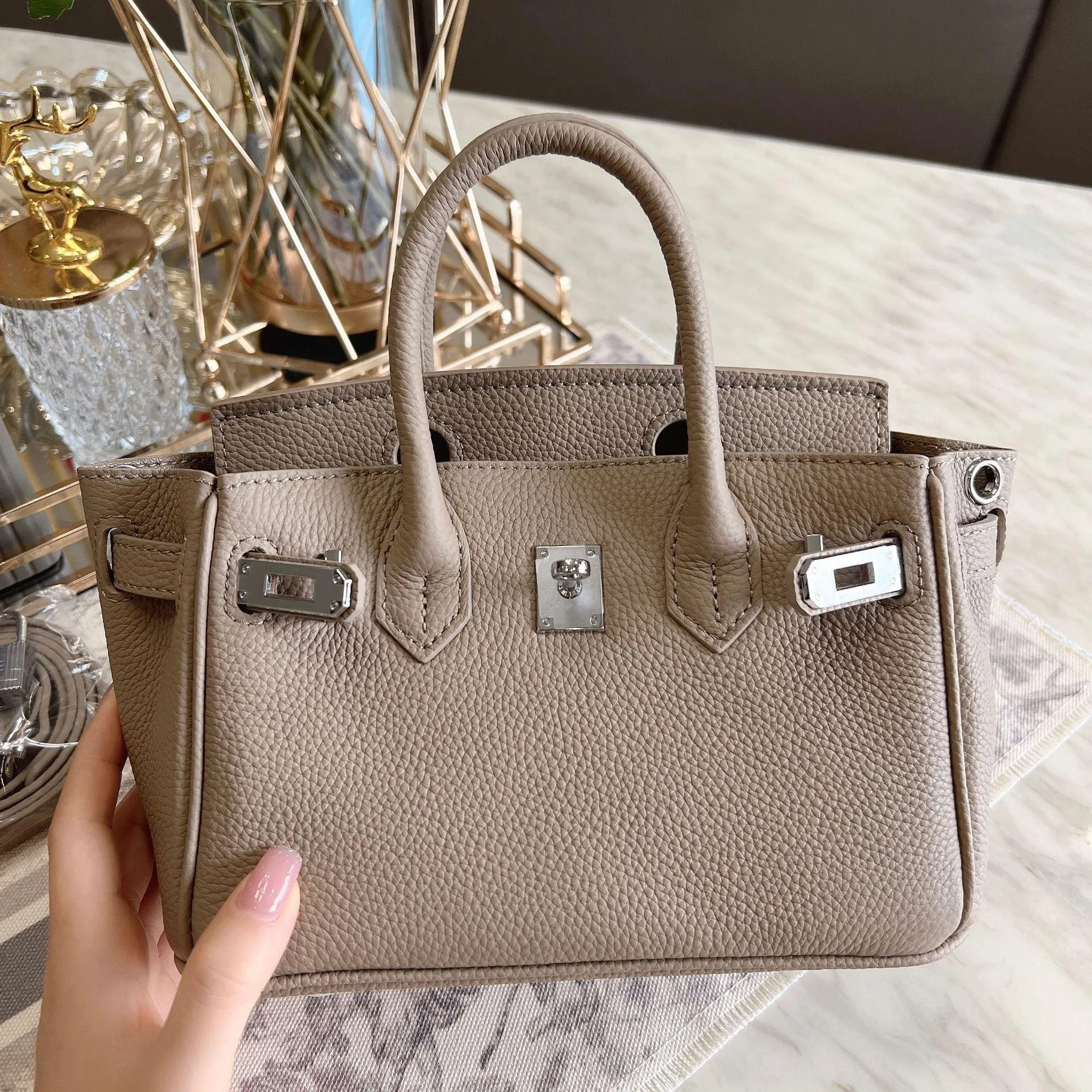 Luxury Classic Genuine Leather Bag Silver Tone, Must-have Leather Designer Bag, Shoulder Bag, Crossbody Bag, Gift For Her