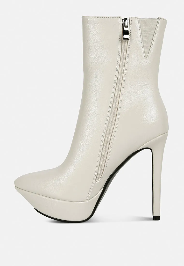 MAGNA Beige Platform Heel Ankle Boot