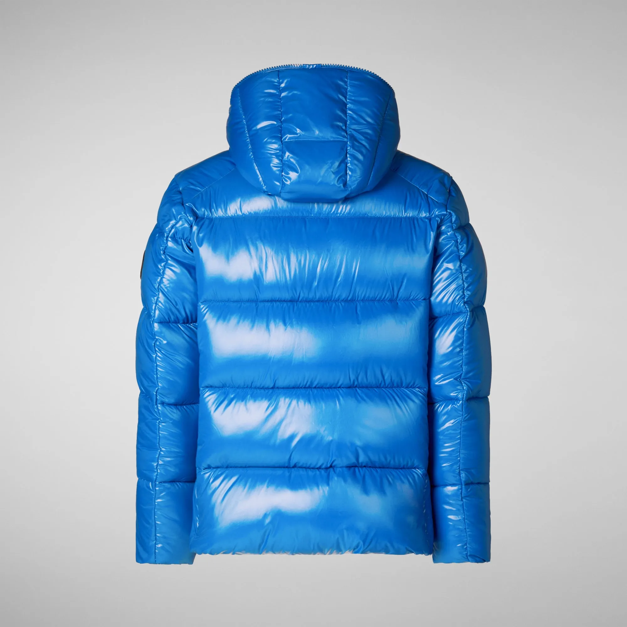 Man's animal free hooded puffer jacket Edgard in blue berry