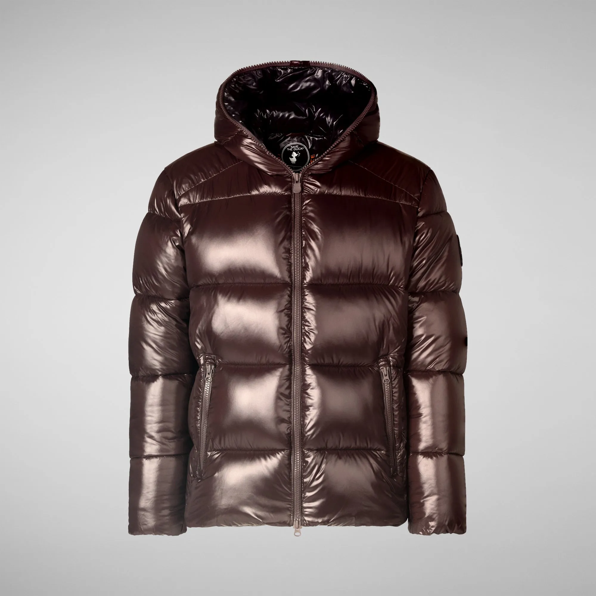 Man's animal free hooded puffer jacket Edgard in brown black