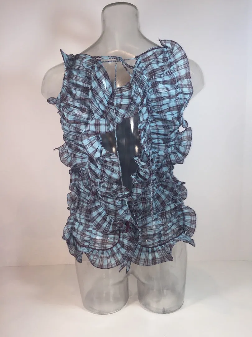 MARC JACOBS Blue and Plum Plaid Ruffle Blouse Size 6