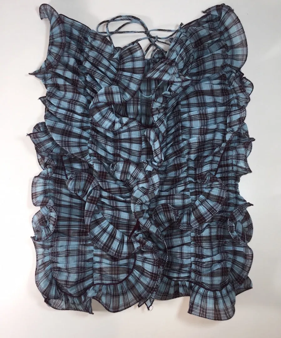 MARC JACOBS Blue and Plum Plaid Ruffle Blouse Size 6