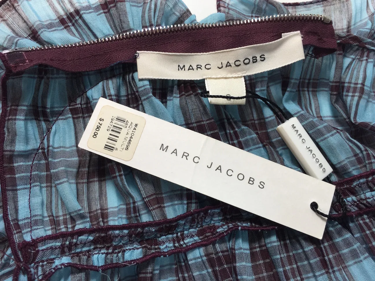 MARC JACOBS Blue and Plum Plaid Ruffle Blouse Size 6