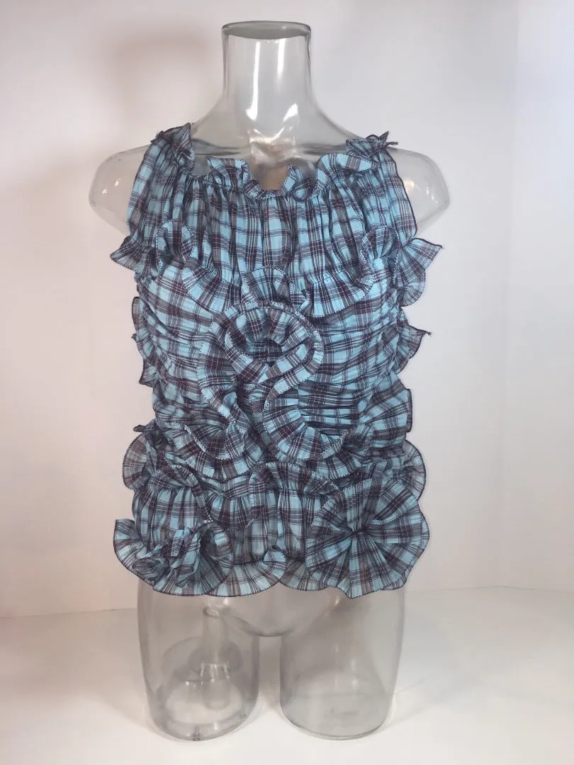 MARC JACOBS Blue and Plum Plaid Ruffle Blouse Size 6