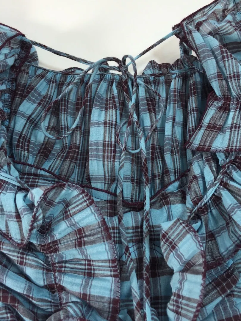 MARC JACOBS Blue and Plum Plaid Ruffle Blouse Size 6