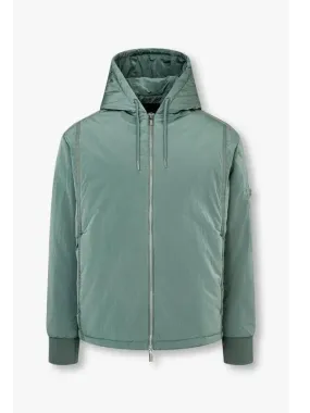 Men s Glossy Hooded Zip up Padded Jacket Green