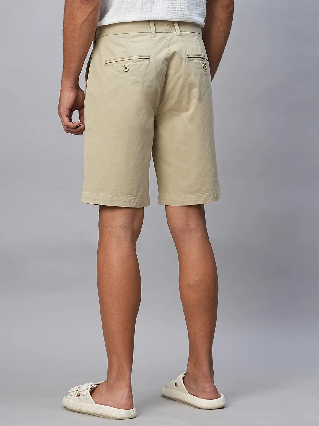 Men's Khaki Cotton Lycra Regular Fit Shorts