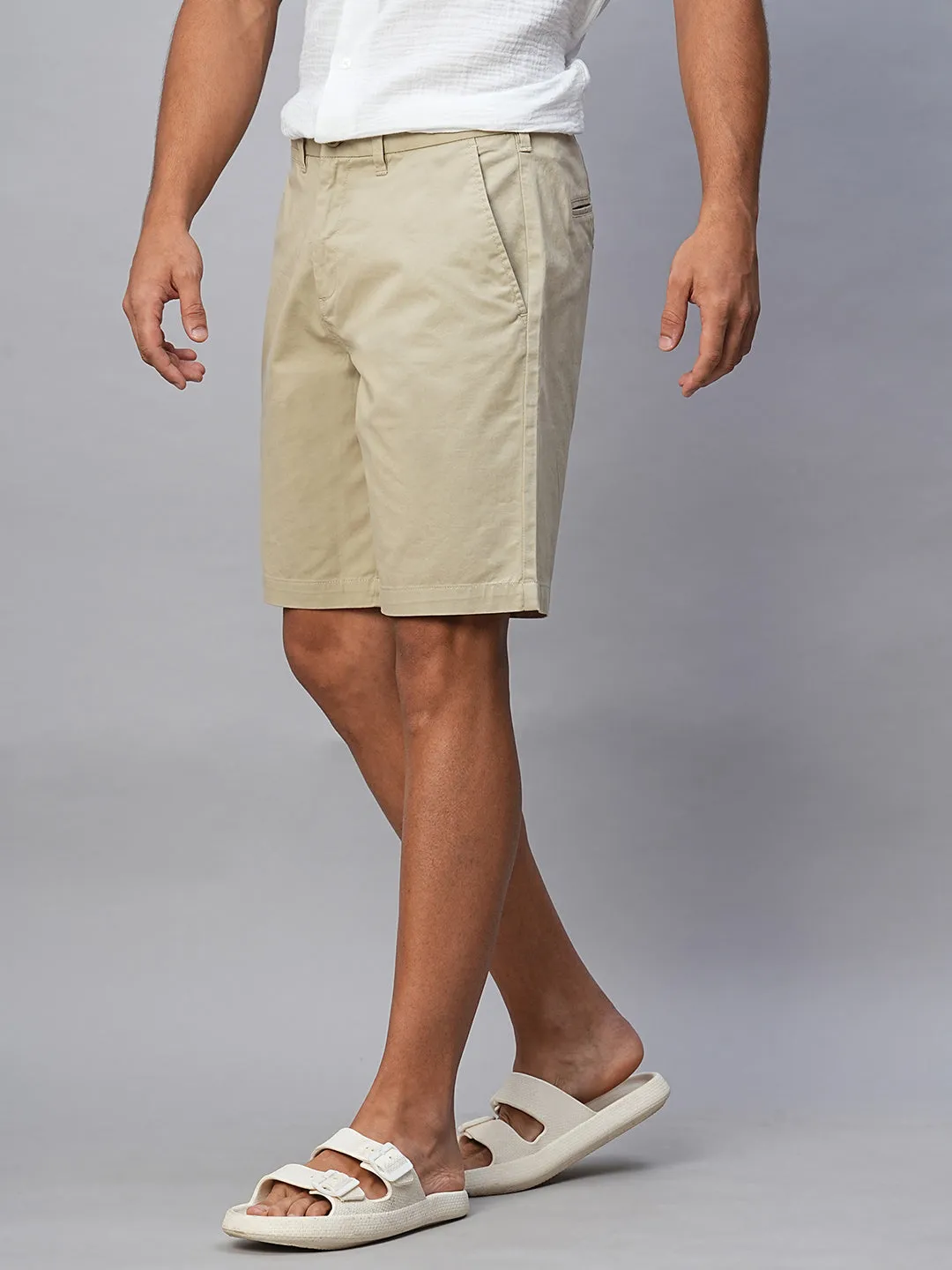 Men's Khaki Cotton Lycra Regular Fit Shorts