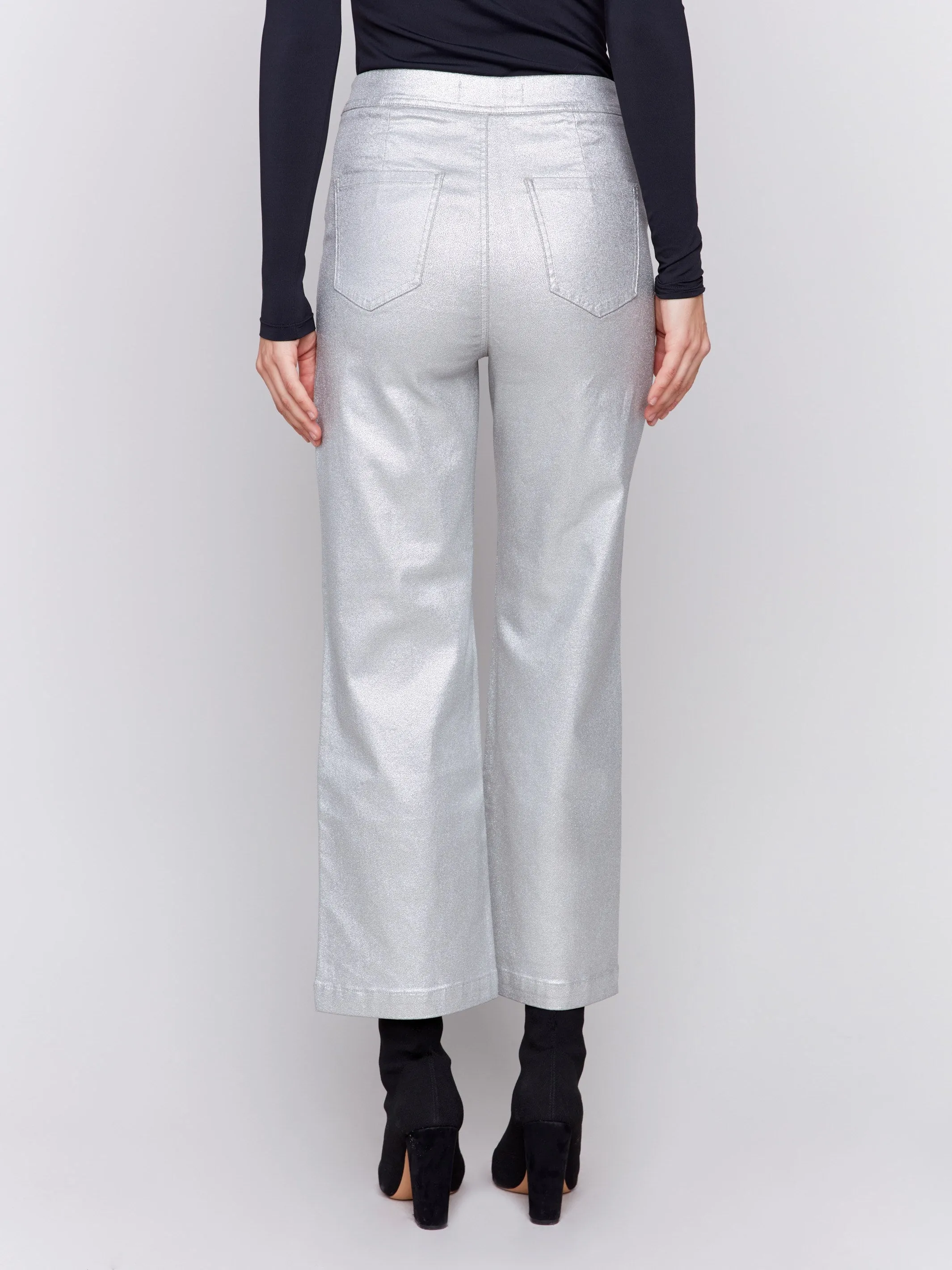 Metallic Wax Flared Pants - Silver