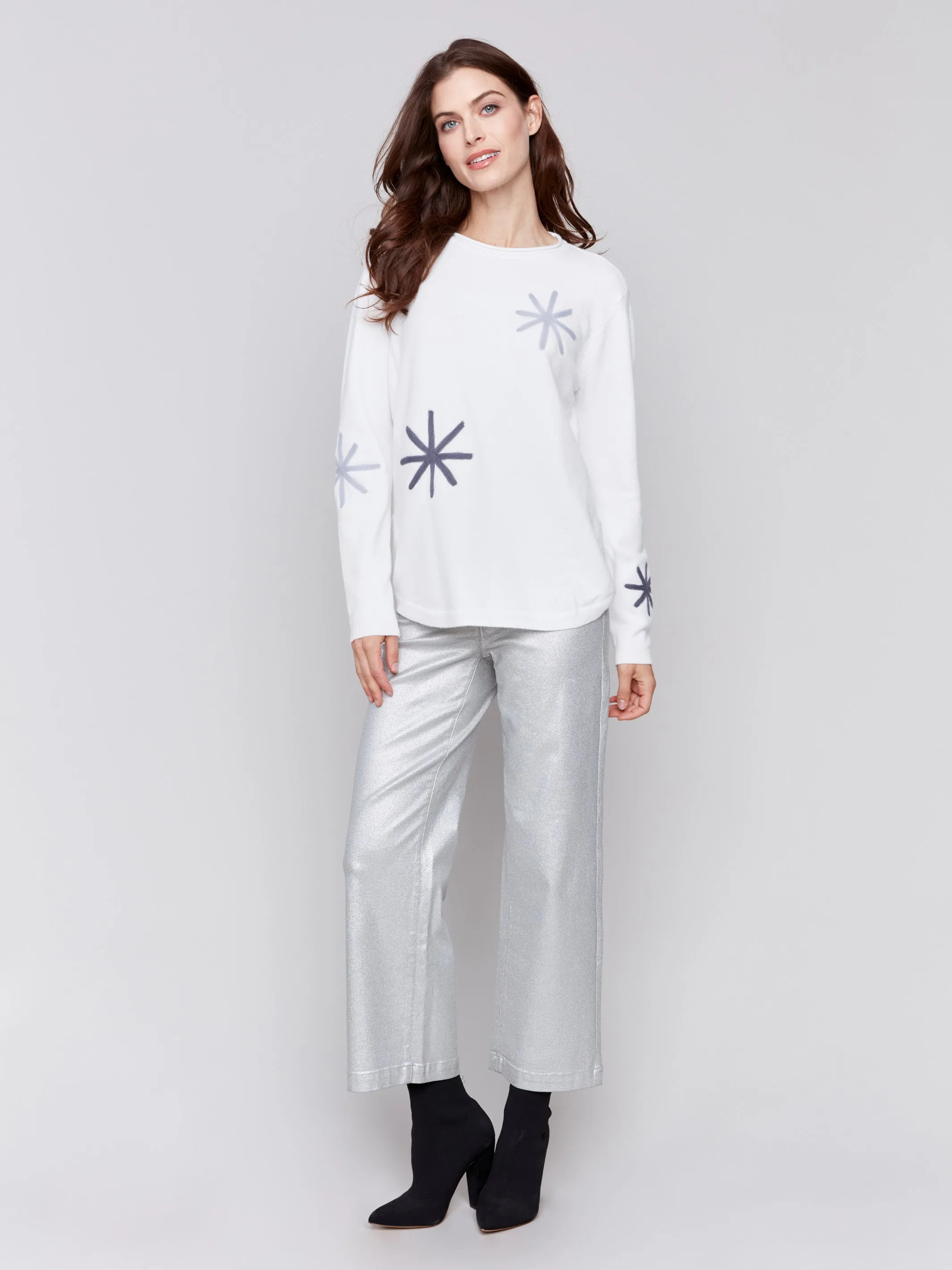 Metallic Wax Flared Pants - Silver