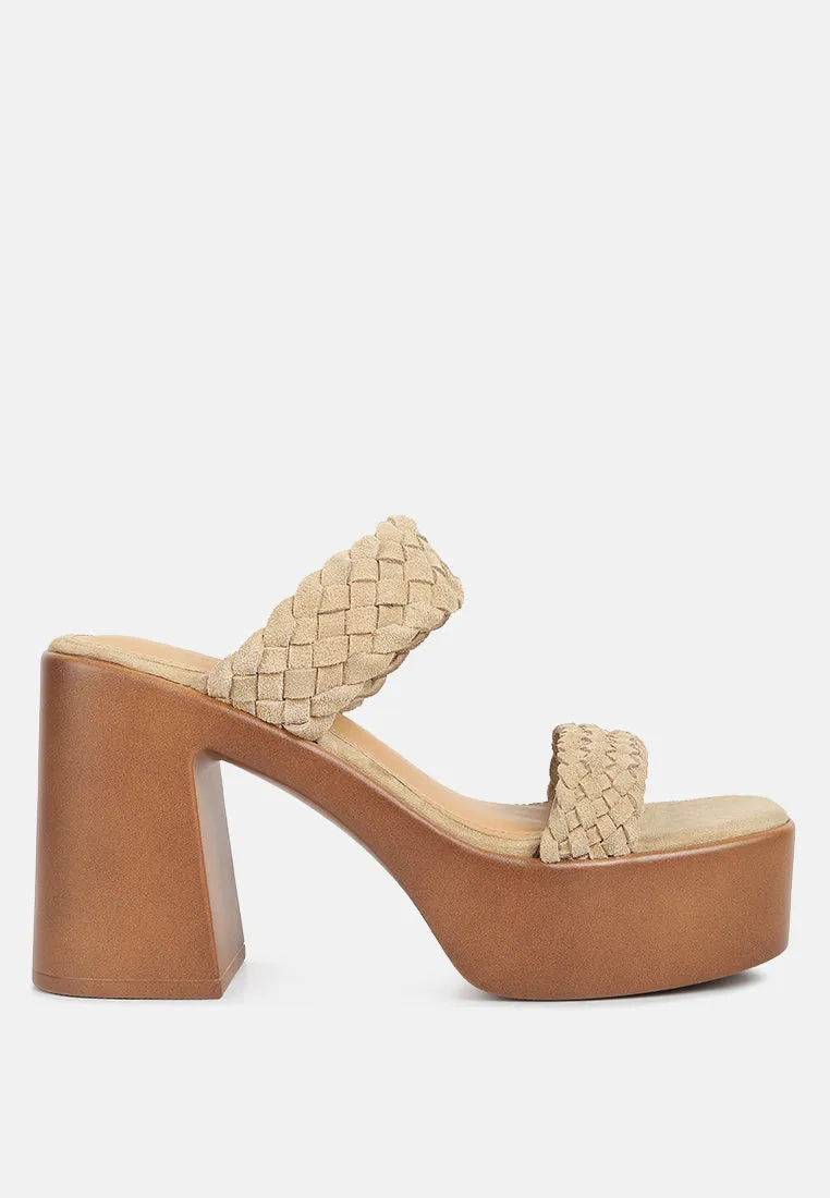 Misaki Woven Suede Strap Platform Sandals in Beige