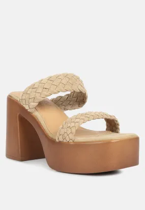 Misaki Woven Suede Strap Platform Sandals in Beige