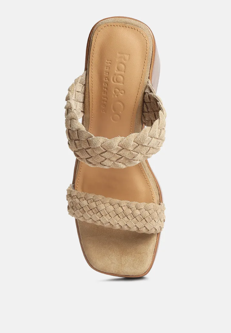 Misaki Woven Suede Strap Platform Sandals in Beige