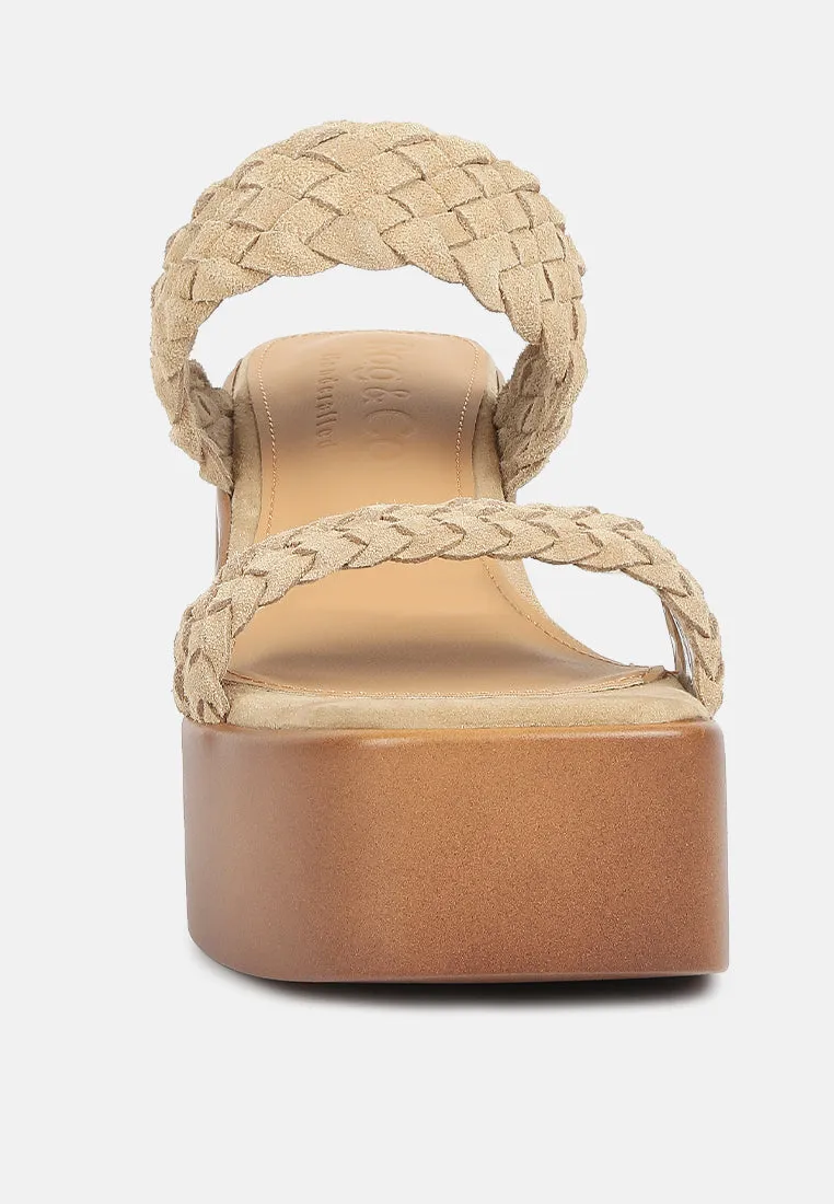 Misaki Woven Suede Strap Platform Sandals in Beige