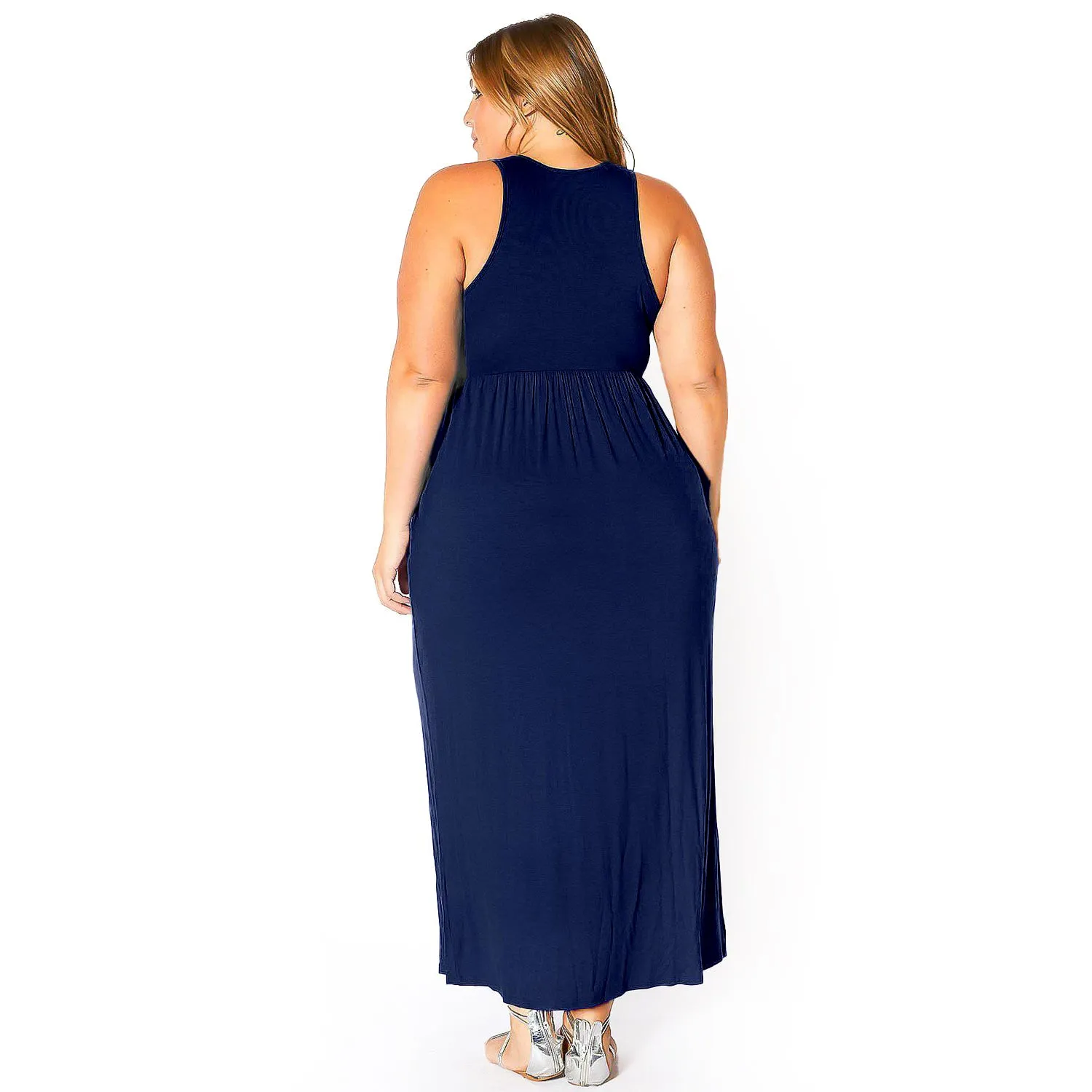 Plus Size Womens Sleeveless Pleated Maxi Dress