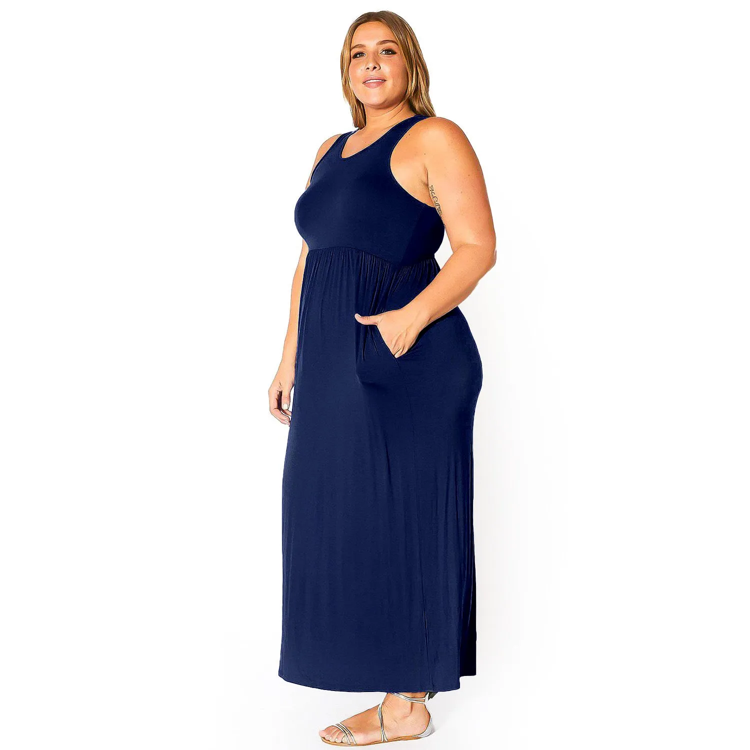 Plus Size Womens Sleeveless Pleated Maxi Dress