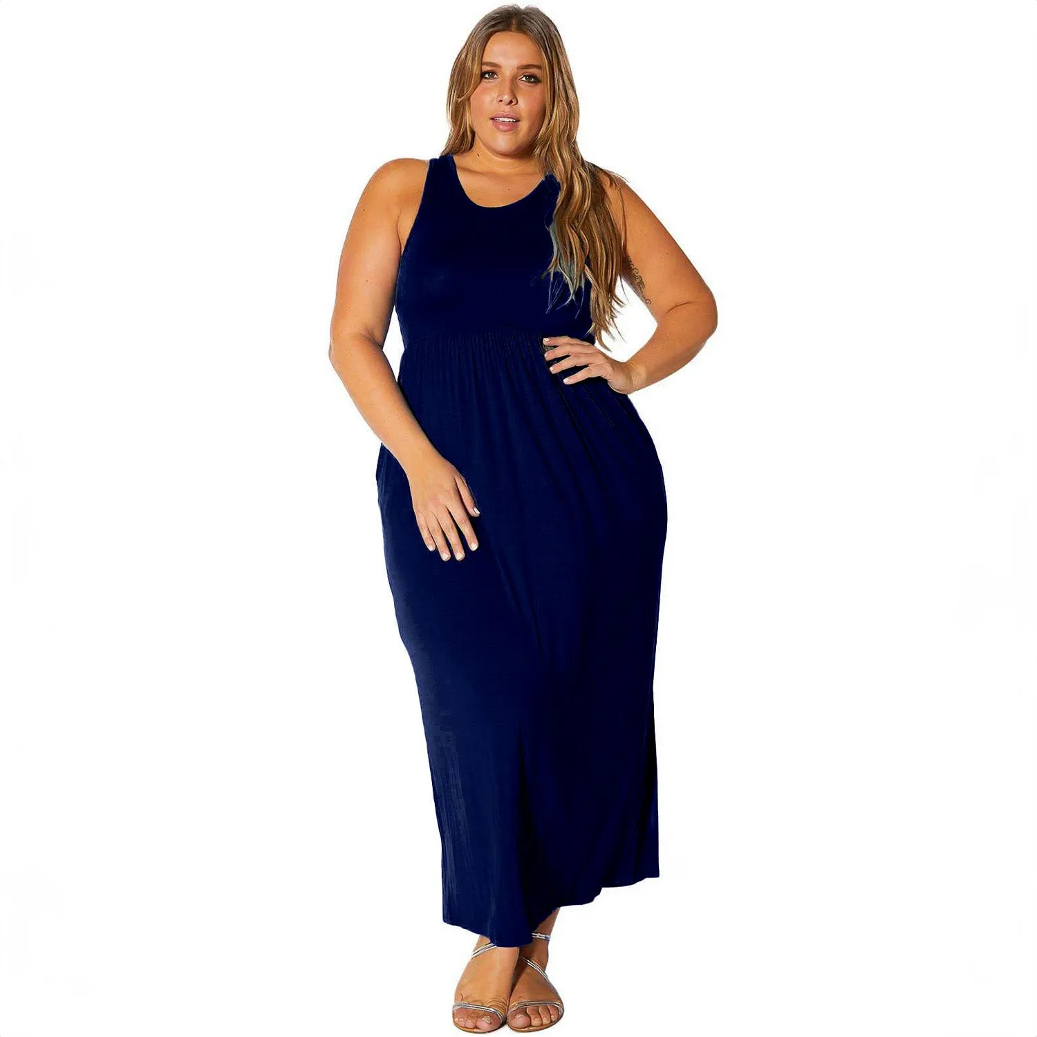 Plus Size Womens Sleeveless Pleated Maxi Dress