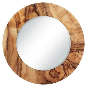 "Forest" Round Beveled Wall Mirror on Free Floating Reverse Printed Tempered Art Glass