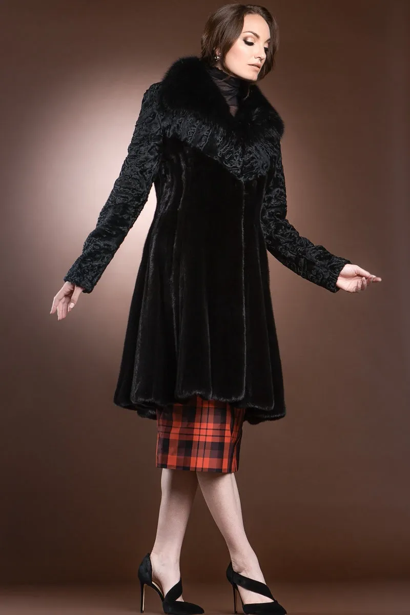 Sable - Lamb - Swing Mid Length Mink Fur Coat