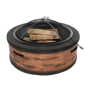 Sun Joe SJFP35-RW-STN 35-Inch Cast Stone Base, Wood Burning Fire Pit w/Dome Screen and Poker, Rustic Wood