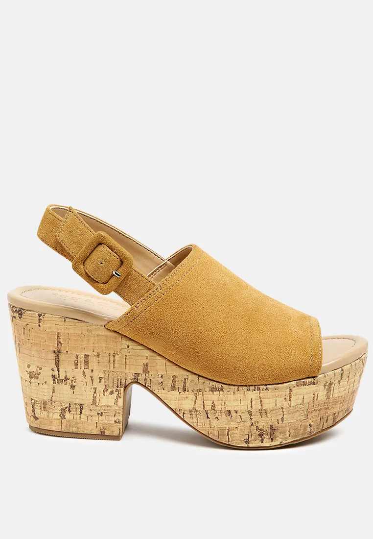 VENDELA Leather Slingback Platform Sandal in Tan