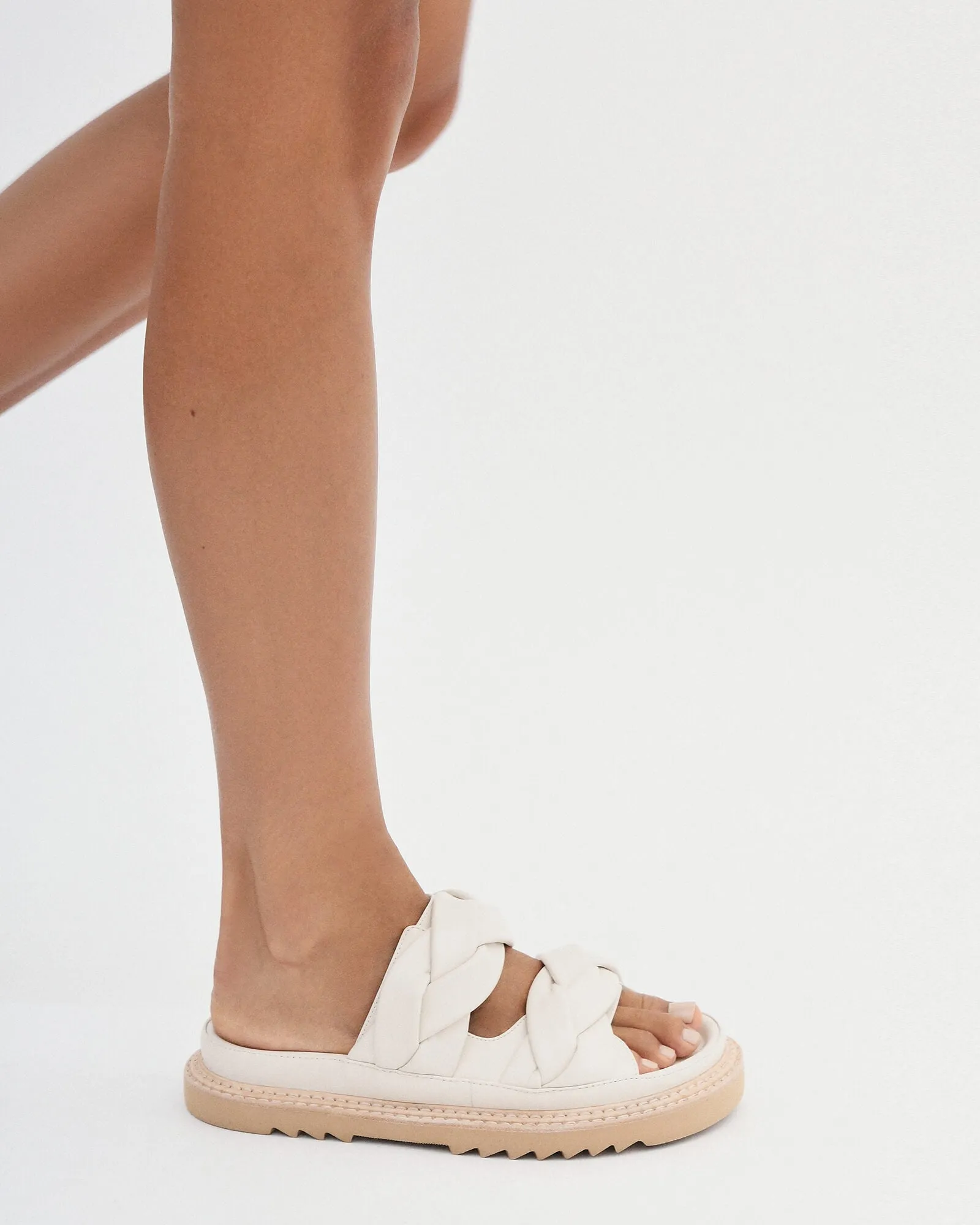 VENUS FLAT SLIDES OFF WHITE LEATHER