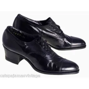 VINTAGE  Oxfords Shoes Black Leather Cap Toe  Walk Over 1920s NIB Size EU35 US5