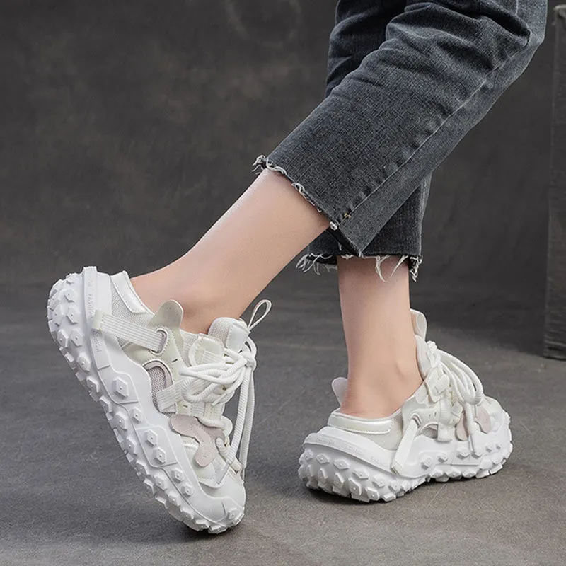 Women Retro Patchwork Low Top Platform Casual Shoes