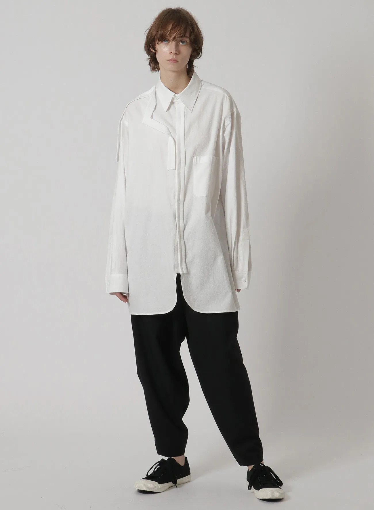 [Y's-Black Name]KHADI TAPE SNAP SHIRT