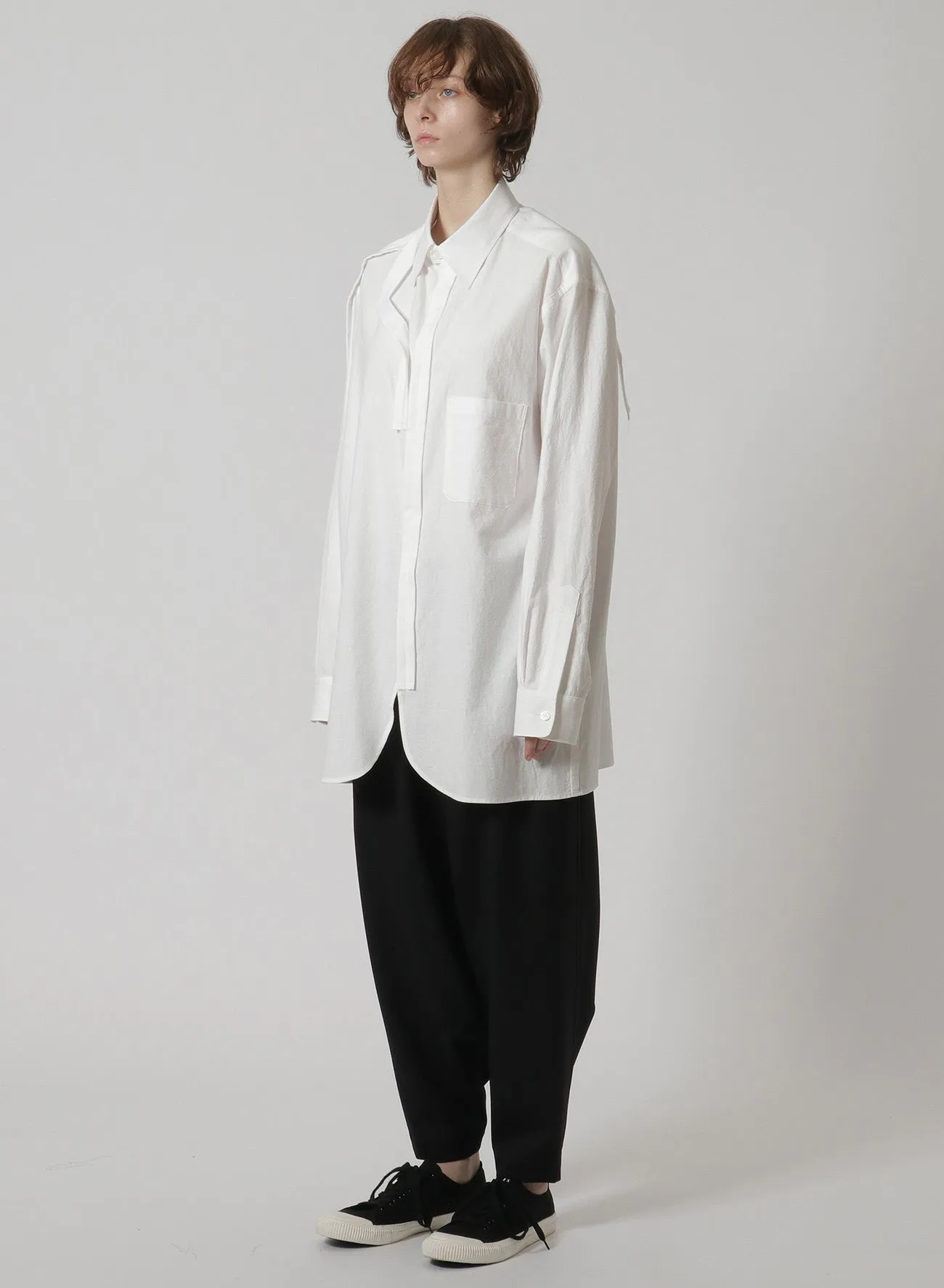 [Y's-Black Name]KHADI TAPE SNAP SHIRT