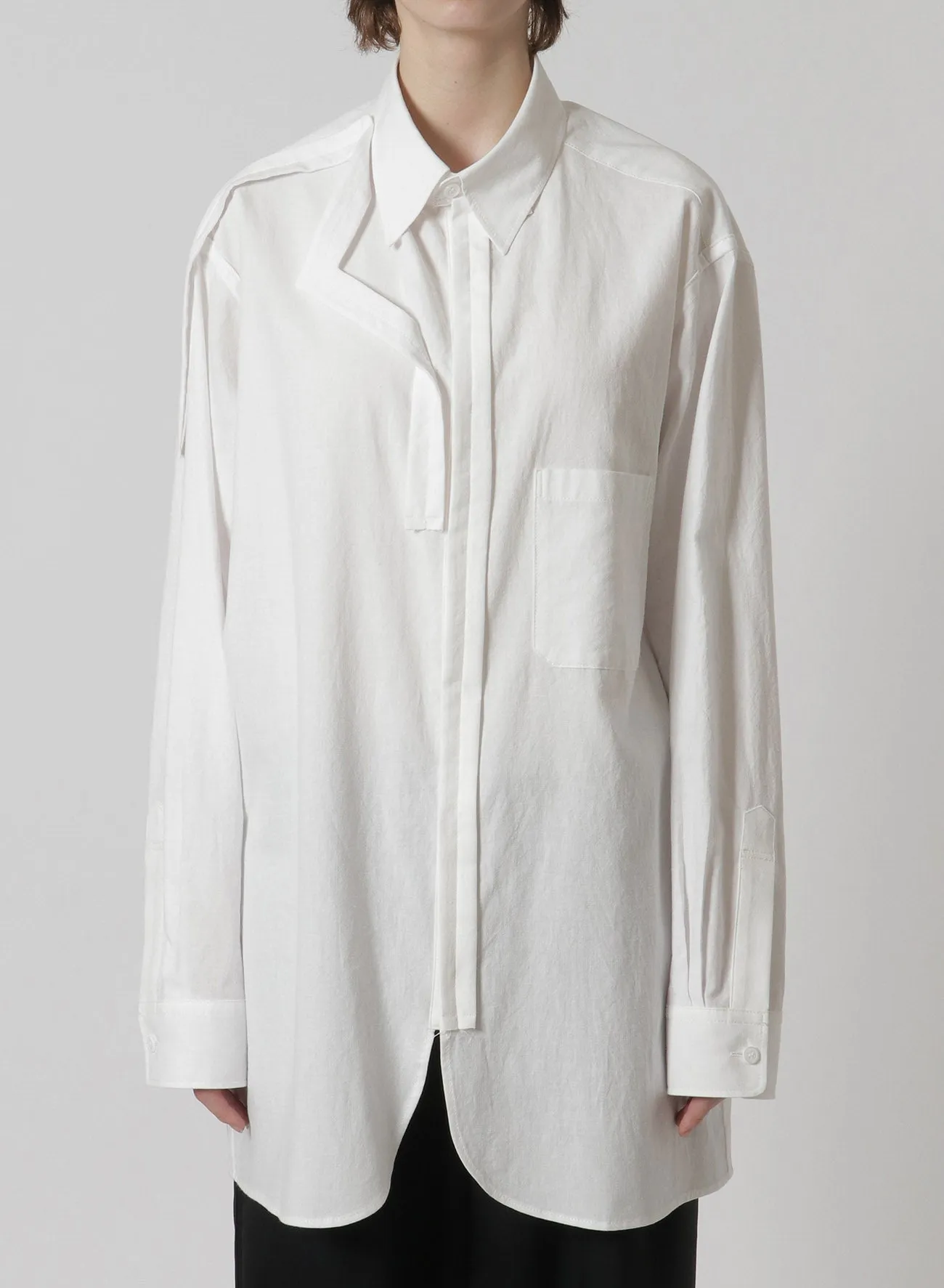 [Y's-Black Name]KHADI TAPE SNAP SHIRT